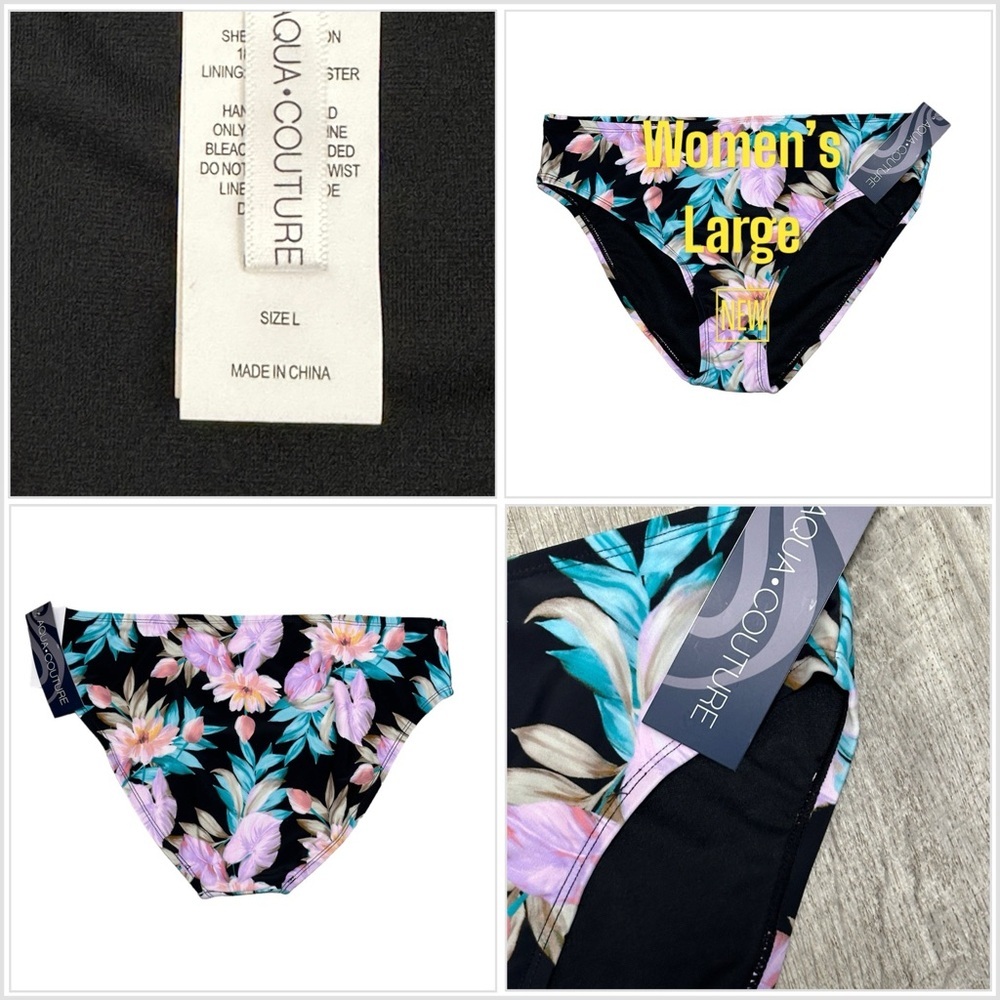 Aqua Couture Large Swim Bikini Bottom Hipster Flowers Tropical Swimwear NWT